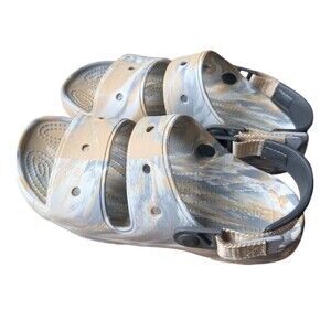 Crocs Classic All Terrain Marbled Sandal Tan Grey Strappy Sport Women 8 Men 6